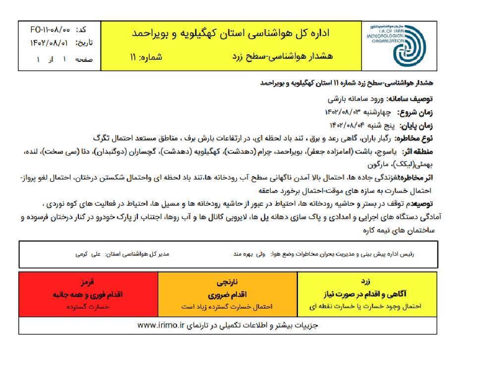 آسمان گهگیلویه و بویراحمد از چهارشنبه بارانی می‌شود